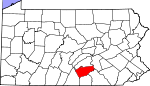 Map of Pennsylvania showing Cumberland County 