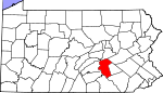 Map of Pennsylvania showing Dauphin County 