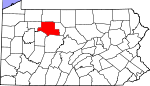 Map of Pennsylvania showing Elk County 