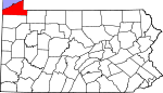 Map of Pennsylvania showing Erie County 