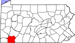 Map of Pennsylvania showing Fayette County 