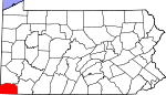 Map of Pennsylvania showing Greene County 