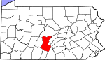 Map of Pennsylvania showing Huntingdon County 