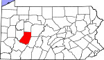 Map of Pennsylvania showing Indiana County 