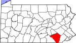 Map of Pennsylvania showing Lancaster County 