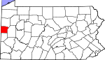 Map of Pennsylvania showing Lawrence County 