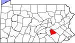 Map of Pennsylvania showing Lebanon County 