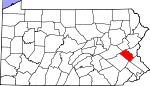 Map of Pennsylvania showing Lehigh County 