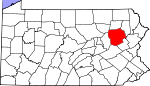 Map of Pennsylvania showing Luzerne County 