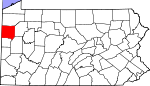 Map of Pennsylvania showing Mercer County 