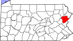 Map of Pennsylvania showing Monroe County 