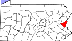 Map of Pennsylvania showing Northampton County 