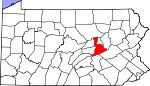 Map of Pennsylvania showing Northumberland County 