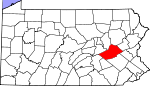 Map of Pennsylvania showing Schuylkill County 