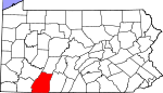 Map of Pennsylvania showing Somerset County 