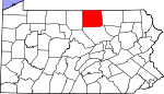 Map of Pennsylvania showing Tioga County 