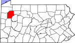 Map of Pennsylvania showing Venango County 