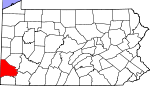 Map of Pennsylvania showing Washington County 