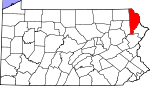 Map of Pennsylvania showing Wayne County 