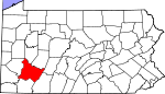 Map of Pennsylvania showing Westmoreland County 