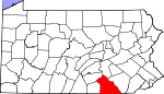 Map of Pennsylvania showing York County 