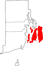 Map of Rhode Island showing Newport County 