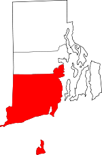 Map of Rhode Island showing Washington County 