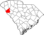 Map of South Carolina showing Abbeville County 