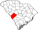 Map of South Carolina showing Aiken County 