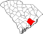 Map of South Carolina showing Berkeley County 