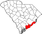 Map of South Carolina showing Charleston County 