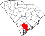 Map of South Carolina showing Colleton County 