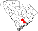 Map of South Carolina showing Dorchester County 