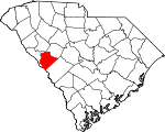 Map of South Carolina showing Edgefield County 