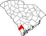 Map of South Carolina showing Hampton County 