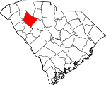 Map of South Carolina showing Laurens County 