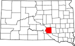 Map of South Dakota showing Brule County 