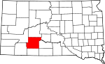 Map of South Dakota showing Jackson County 