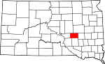 Map of South Dakota showing Jerauld County 