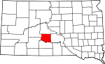 Map of South Dakota showing Jones County 