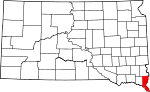 Map of South Dakota showing Union County 