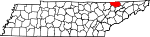 Map of Tennessee showing Claiborne County 