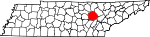 Map of Tennessee showing Cumberland County 