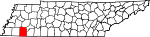 Map of Tennessee showing Hardeman County 