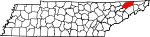 Map of Tennessee showing Hawkins County 