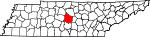 Map of Tennessee showing Rutherford County 