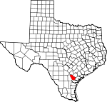 Map of Texas showing Bee County 