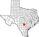 Map of Texas showing Bexar County 