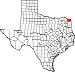 Map of Texas showing Bowie County 