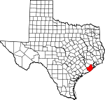 Map of Texas showing Brazoria County 